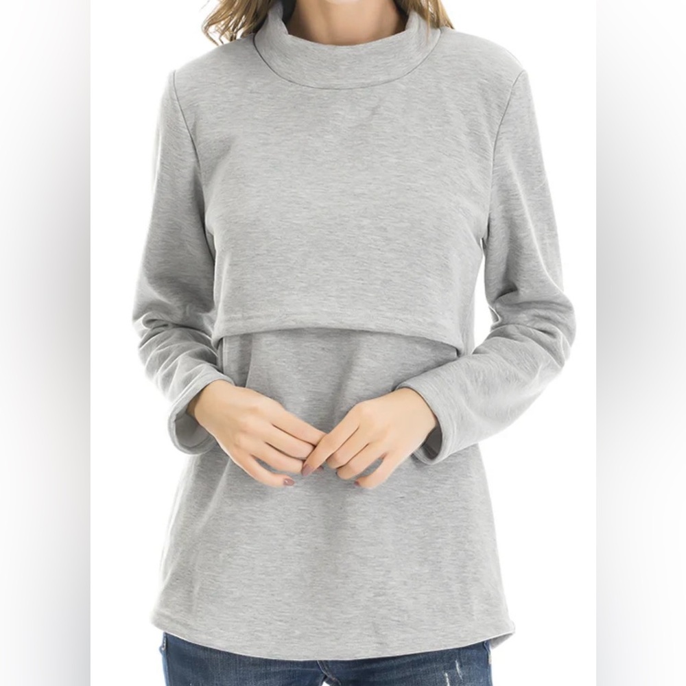 Nursing Friendly Sweatshirt Gray Size Large NWOT Breastfeeding Mom Maternity